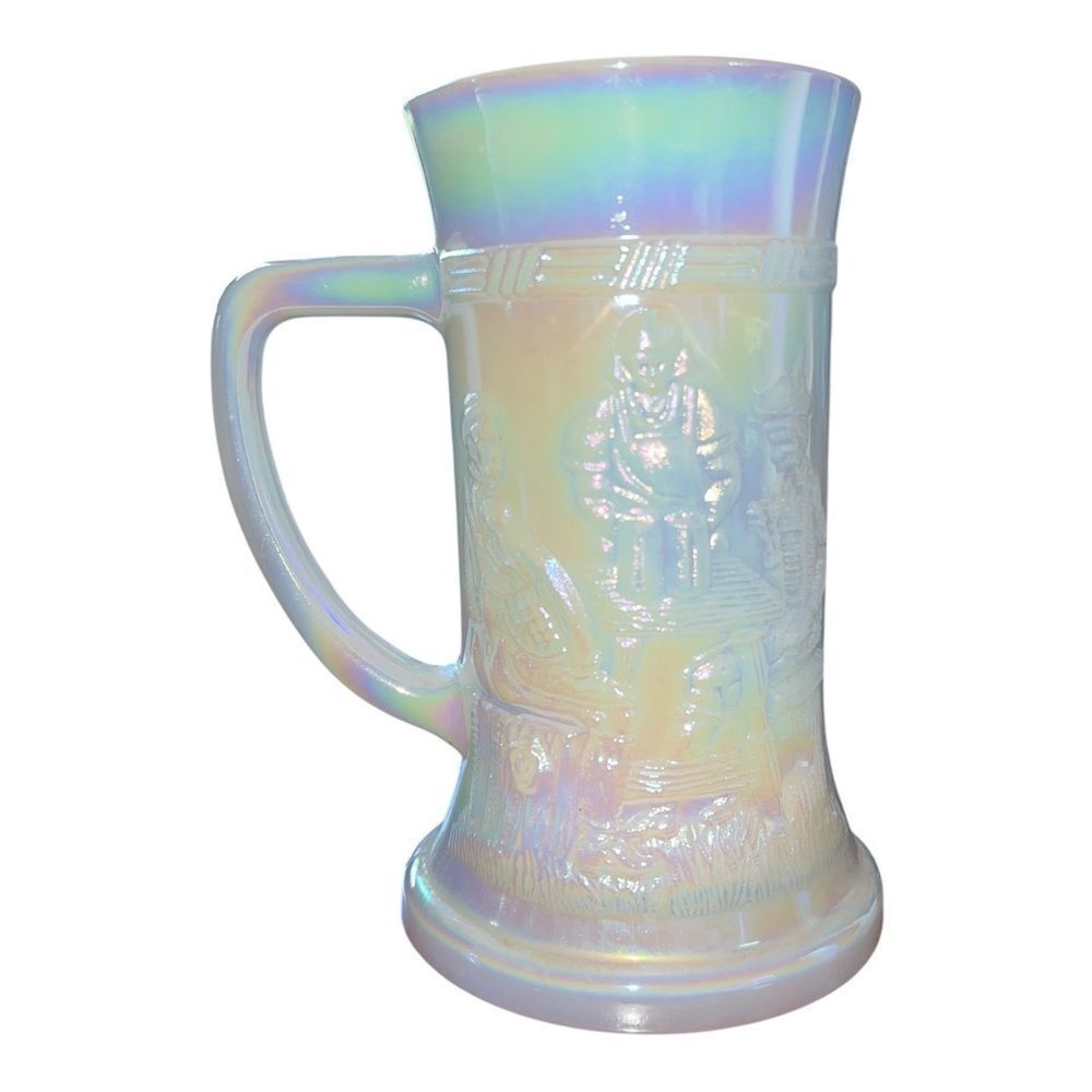 Federal Glass Vintage Beer Stein Mug Embossed 1950's Tavern Scene Iridescent